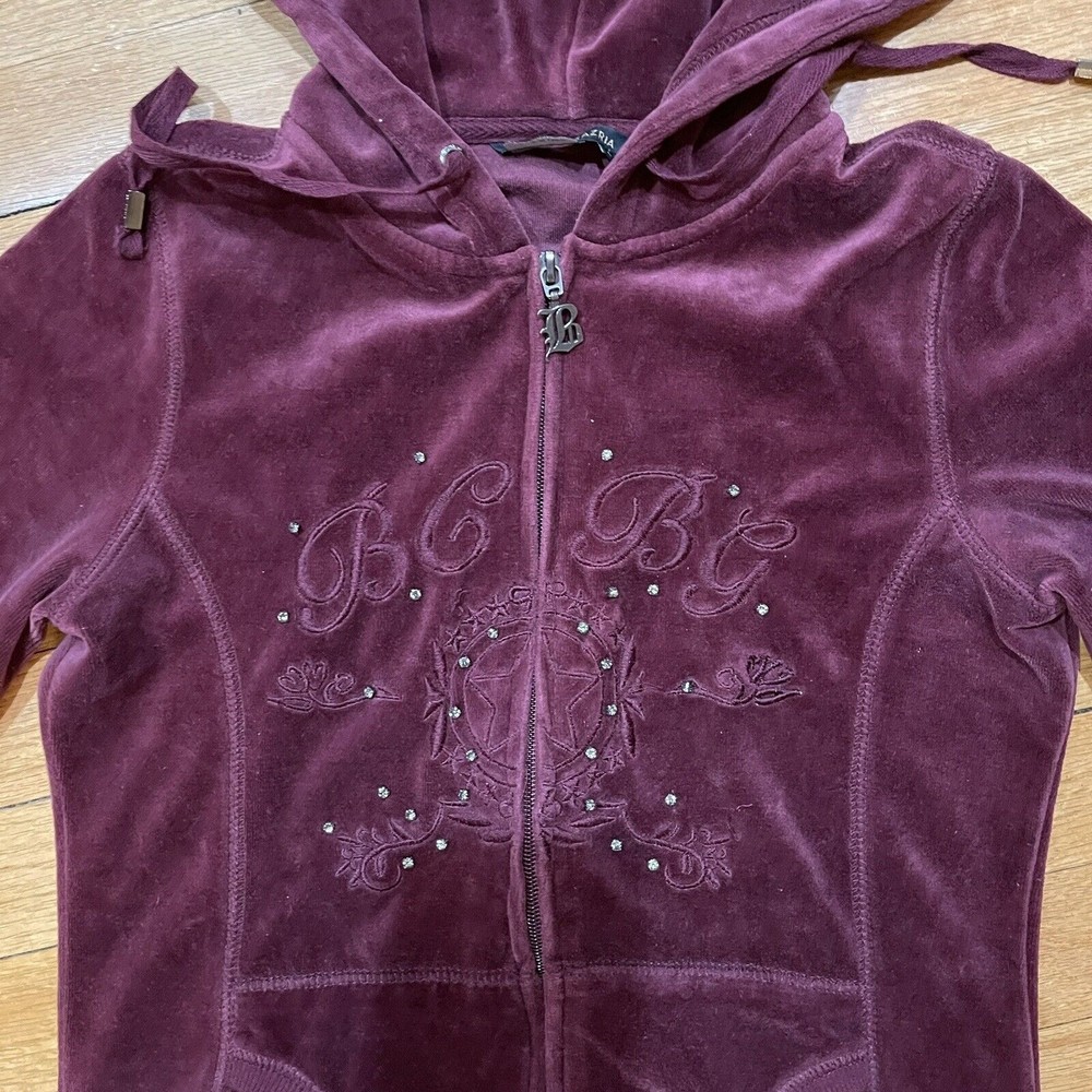 BCBG Maxazria Y2K Womens Velour Zip Up Hoodie Size Small S Rhinestones RARE - Picture 5 of 12